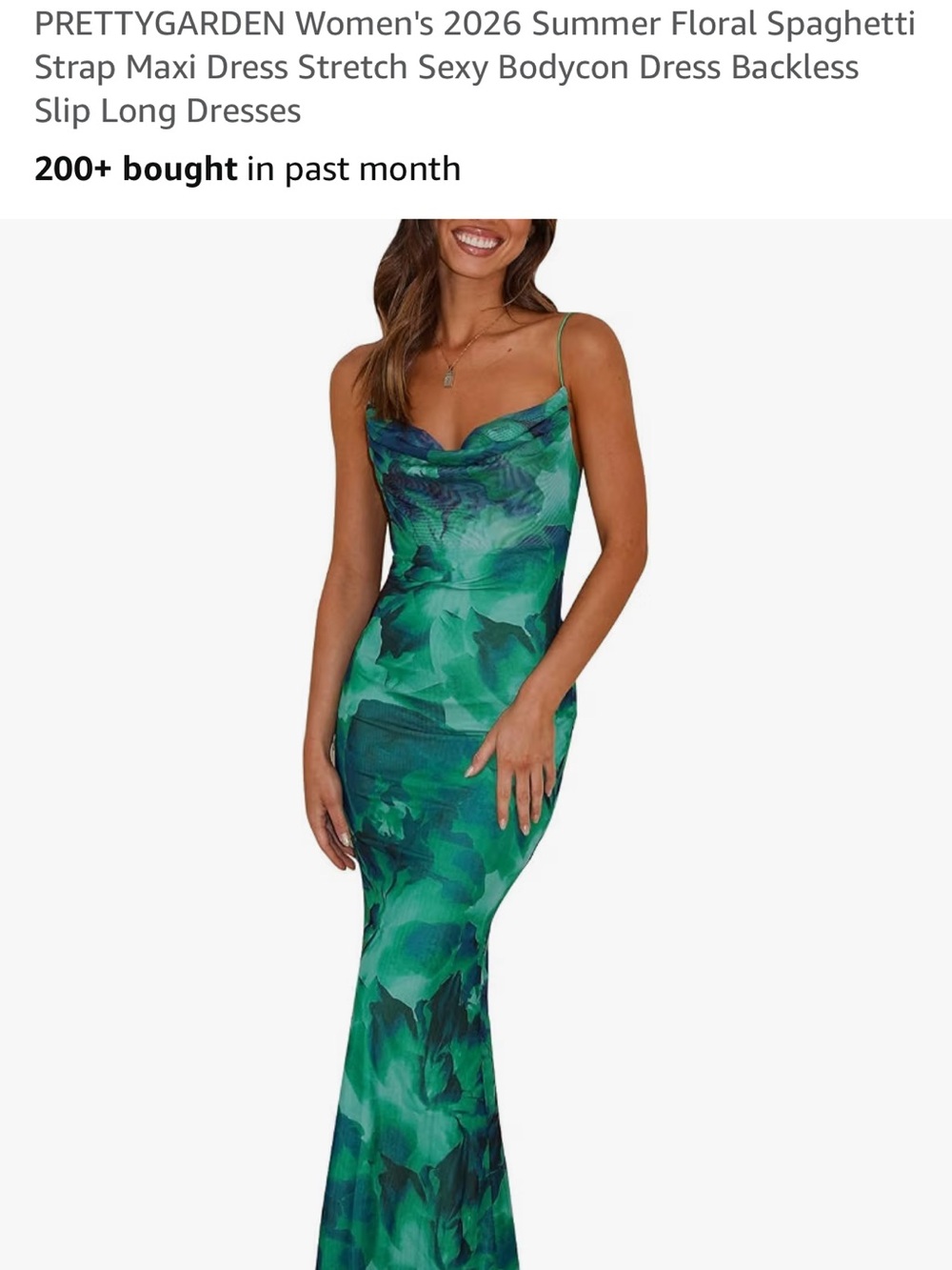Green Floral Cowl Neck Spaghetti Strap Maxi Dress